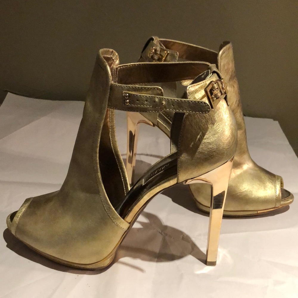 Gold cutout peep toe booties